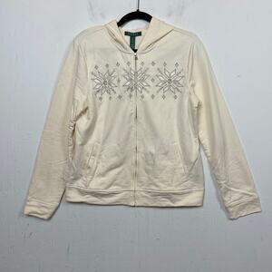 Lauren Ralph Lauren Women's Ivory Snowflake Sparkle Embroidered Hoodie Large
